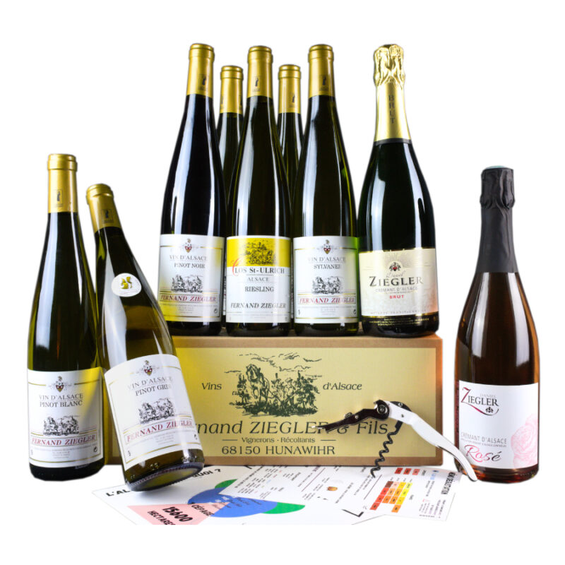 Partez à l'exploration des vins d'alsace du domaine Ziegler Fernand à bord d'un magnifique coffret de vins d'Alsace